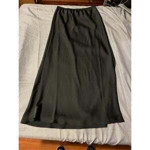 A New Day Skirt Womens S Black Satin Slip Maxi Pull On Elastic Waist Flowy ALine